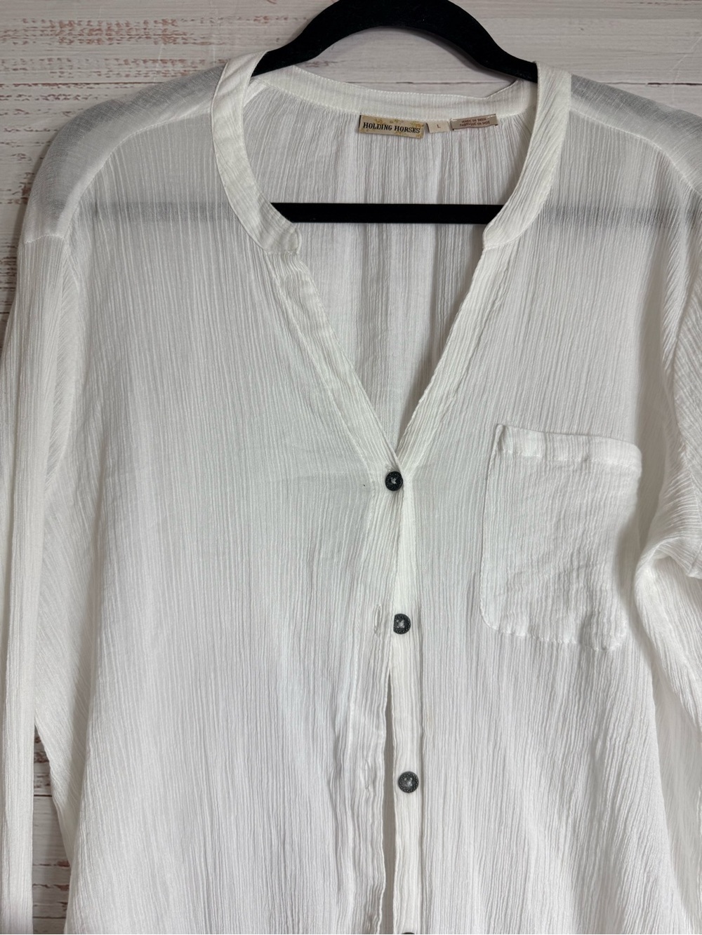 Anthropologie Holding Horses White Gauzy Button Up Long Sleeve Top